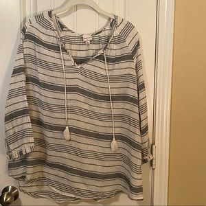 Linen Blouse - white & gray stripes